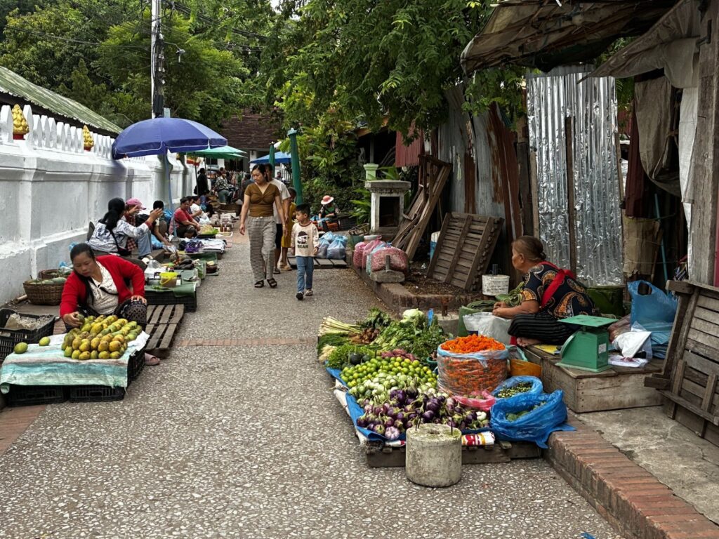 שוק בוקר במרכז לואנג פרבנג לאוס